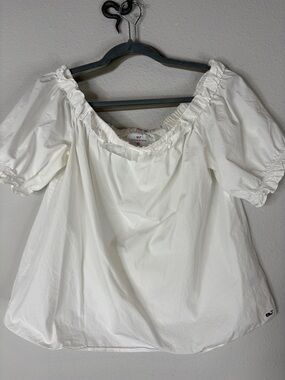 Vineyard Vines White Ruffled Off-Shoulder Puff Sleeve Blouse